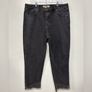NWT Rock&Roll Black Denim High Rise Straight Cropped Metal Fringe Jeans Size 34